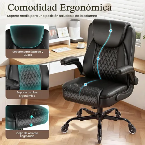 Vista 7 de COMHOMA Silla de oficina con respaldo medio, silla de escritorio ergonómica de poliuretano con brazos abatibles, juegos de computadora pequeños
