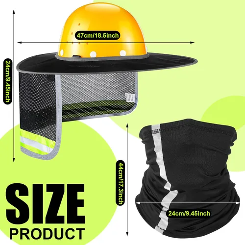 Vista 3 de SATINIOR 4 unidades de sombrero duro para sombrero de alta visibilidad, visera de sol y polaina para el cuello, bandana con tira reflectante, Negro