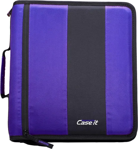 Vista 9 de Case-It - Clásica carpeta con cremallera, con argollas de 2 pulgadas, múltiples bolsillos, capacidad para 800 hojas, correa de hombro - Negro Un