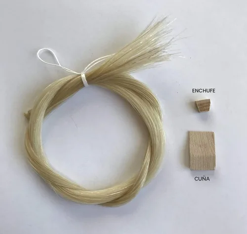 Vista 6 de MI&VI Pelo clásico de caballo mongol para arcos de violín y viola - Sin blanquear, blanco 29.5 pulgadas (1 madeja, preparado, incluye tapón y cuña)