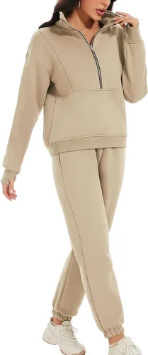 Vista 3 de PEHMEA Conjunto de 2 piezas para mujer, sudadera suelta con cuello vuelto y pantalones cortos con cordón