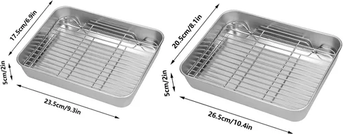 Vista 9 de Plplaaoo Sartén para asar con estante, sartén de acero inoxidable para pavos de 2 pulgadas de profundidad, sartén grande para asar, fácil