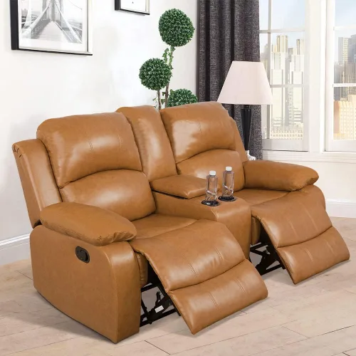 Vista 48 de Juego de muebles de sala de estar, juego de sofá reclinable de cuero, sofá reclinable y sofá biplaza, juego de sofá de cuero beige, juego de muebles