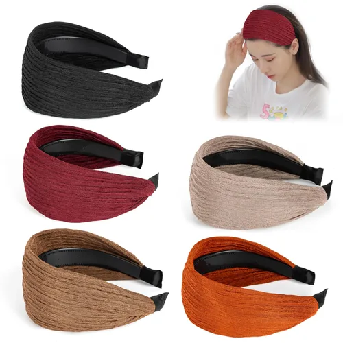 Vista 7 de DORIS&JACKY Diademas anchas de encaje y bandas elásticas grandes antideslizantes con dientes, 5 accesorios para la cabeza para mujeres y niñas