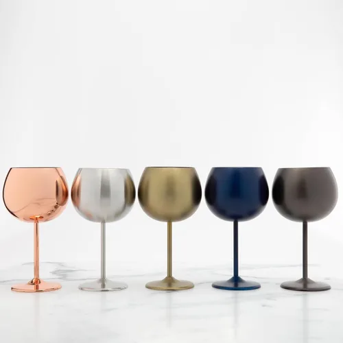 Vista 6 de Cambridge Silversmiths - Juego de 4 copas de vino de una sola pared con forma de globo negro cepillado de 12 onzas