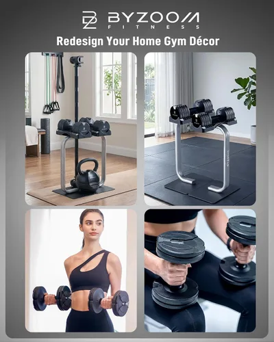 Vista 7 de ByZoom Fitness - Mancuerna ajustable de 12.5/25 libras – Unidad individual O juego de 2 – Peso ajustable 5-en-1 para gimnasio en casa, entrenamiento