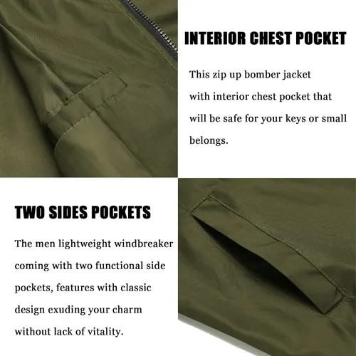 Vista 5 de COOFANDY Chaqueta bomber para hombre, ligera, casual, softshell y rompevientos