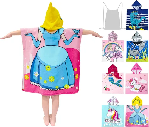 Vista 8 de growell Toallas de playa con capucha para niños - Toalla de baño para niños pequeños niñas niños, cubiertas de natación para niños de 4 a 10 años