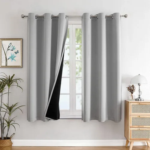 Vista 58 de ChrisDowa Cortinas 100% opacas de 63 pulgadas de largo para dormitorio con forro negro, 2 capas gruesas totalmente opacas con aislamiento térmico