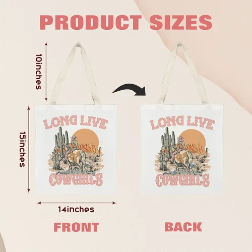 Vista 5 de kunlisa Canvas Tote Bag,Western Tote Bag,Western Tote Bags for Women,Reusable Grocery Bags Canvas 14x15 Inch