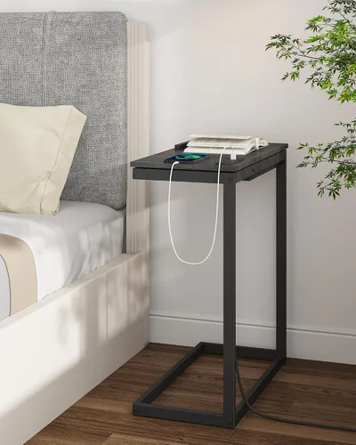 Vista 9 de TUTOTAK Mesa auxiliar grande en forma de C, mesa auxiliar con mesa de Negro