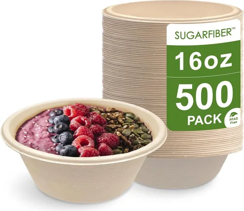 Vista 16 de Harvest Pack GOURMET SHOWCASE - [50 unidades] Cuencos de papel redondos de 12 onzas libres de PFAS - Cuencos de bagazo compostables, resistentes