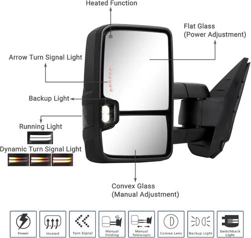 Vista 3 de Switchback - Espejo de remolque para Silverado Sierra, compatible con Chevy Silverado GMC Sierra 2007-2013, espejo de remolque con vidrio calentado
