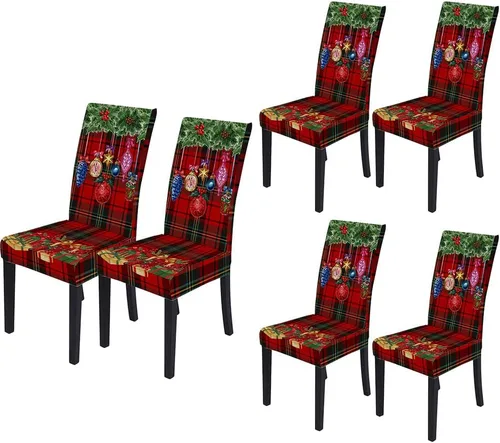 Vista 20 de XMNTG Juego de 6 fundas elásticas para sillas de comedor de Navidad, fundas para sillas Parsons, campanas de lazo, estampadas, extraíbles