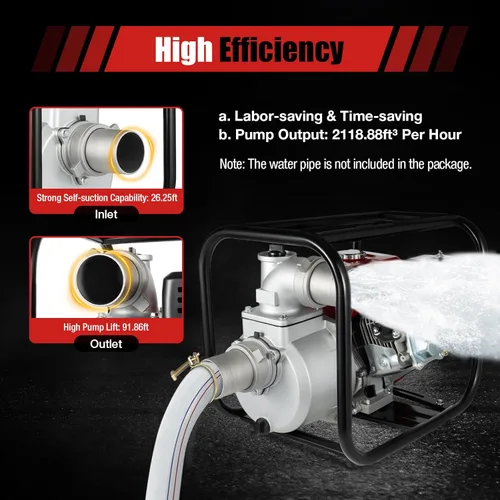 Vista 6 de Bomba de agua portátil con motor de gasolina de 7.5 HP 3KW 3600-Rpm de 3 pulgadas, caudal de 60m3/h Bomba de transferencia de agua semi-basura