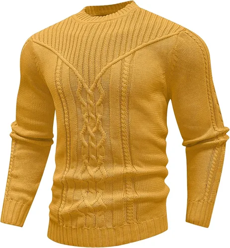 Vista 13 de SAVKOOV - Suéter de punto con cuello redondo y manga larga para hombre Verde Armada (ArmyGreen)