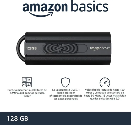 Vista 2 de Amazon Basics Unidad flash USB 3.1 ultrarrápida de 128 GB, color negro