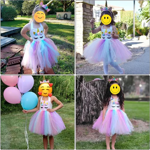 Vista 2 de Mooedcoe Unicorn Costume for Little Girls Dress Up, Handmade Sequin Rainbow Unicorn Tutu Birthday Outfit Gifts Party Decor