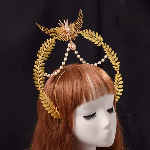 Vista 16 de BPURB Diadema gótica con corona de plumas y lazo con cremallera (dorado)