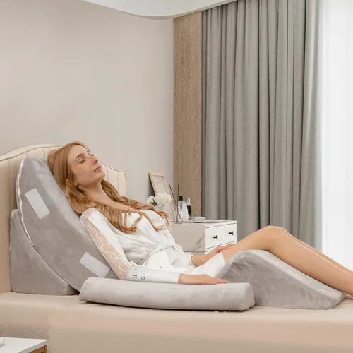 Vista 5 de Giantex Juego de 4 almohadas ortopédicas de cuña para cama, almohadas de espuma viscoelástica poscirugía para dormir, almohada ajustable
