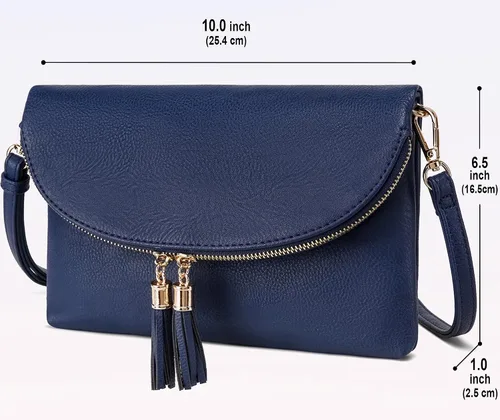 Vista 3 de Solene Bolso de mano para mujer, con múltiples compartimentos, 6 ranuras para tarjetas en el interior, bolsa cruzada con borlas