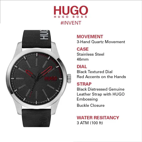 Vista 4 de HUGO #Invent Men's Quartz Stainless Steel Watch with Leather Strap