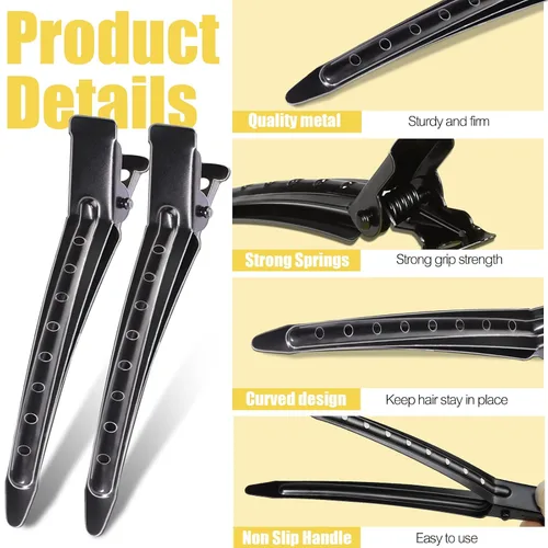 Vista 4 de YGDZ Pinzas de pico de pato, 30 pinzas de pelo de cocodrilo de metal de 3.5 pulgadas con agujeros, pinzas para el cabello para seccionar peinados