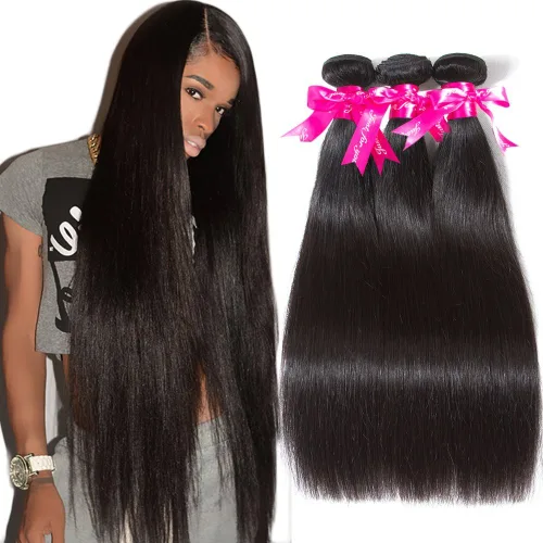 Vista 8 de Subella 3 manojos de cabello humano brasileño lacio, grado 10A, virgen, sin procesar, color negro natural (8, 10, 12 pulgadas)