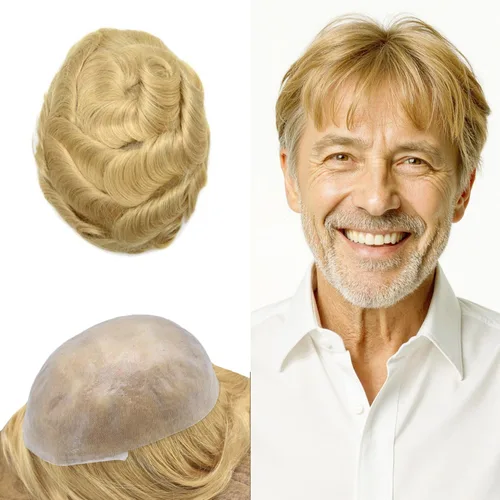 Vista 43 de Extensiones de pelo tipo tupé para hombre, sistema de reemplazo de cabello humano virgen 100% europeo, piel fina y duradera, inyección