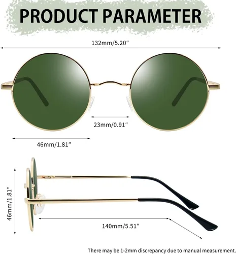 Vista 4 de Joopin Lentes de sol redondos pequeños retro, redondos, hippie, polarizados, protección UV400, pantallas de metal para hombres y mujeres