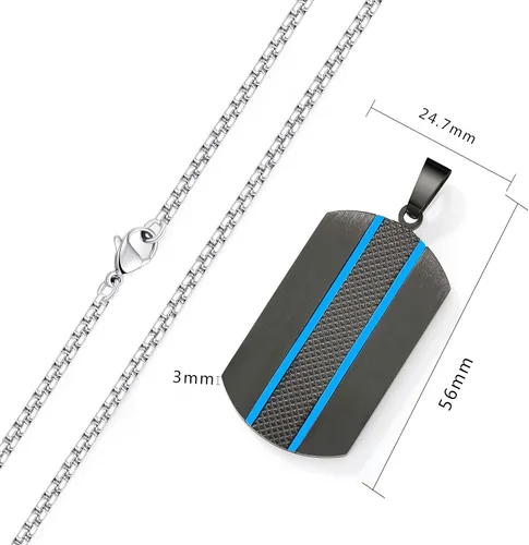 Vista 2 de Holizaly Collar con etiqueta de perro para hombre elegante etiqueta de acero inoxidable dos tonos azul y negro con cadena de 230in de grosor caja