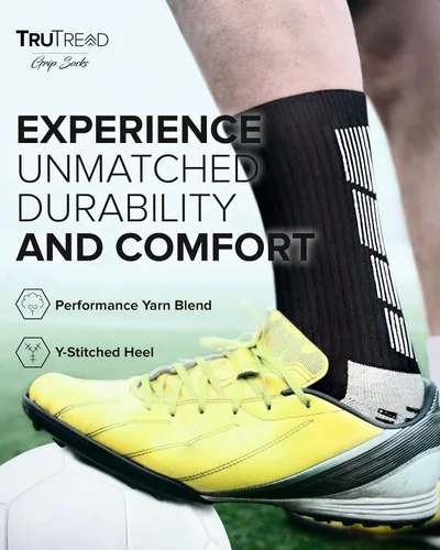Vista 3 de TruTread Calcetines de fútbol antideslizantes para hombre 4 pares Agarre antideslizante Fútbol baloncesto