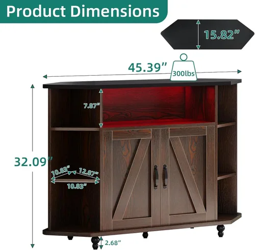 Vista 2 de 4 EVER WINNER Soporte de TV esquinero, gabinete de TV esquinero estilo granja con luces LED para TV de 50 pulgadas, estantes ajustables, soporte