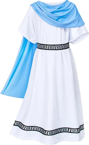 Vista 3 de Yoroka Bata griega para niños de la época medieval disfraz blanco de Toga