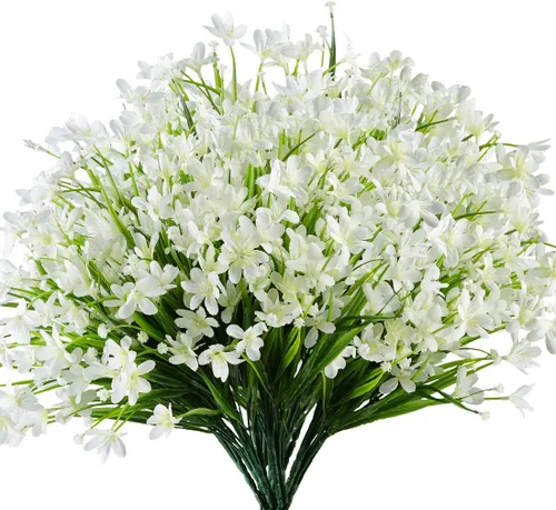 Vista 7 de 6 paquetes de flores artificiales de narcisos, vegetación artificial falsa, resistente a los rayos UV, no se decolora, plantas de plástico sintético
