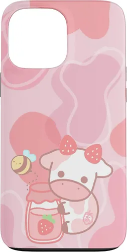 Vista 23 de Funda Kawaii para iPhone 12, diseño de vaca fresa, color rosa