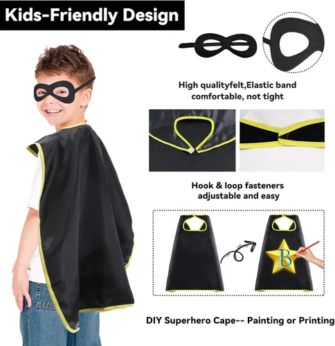 Vista 6 de Capas y máscaras de superhéroes para niños y niñas disfraces de Navidad disfraces de superhéroes para fiestas paquete de 16 unidades negro