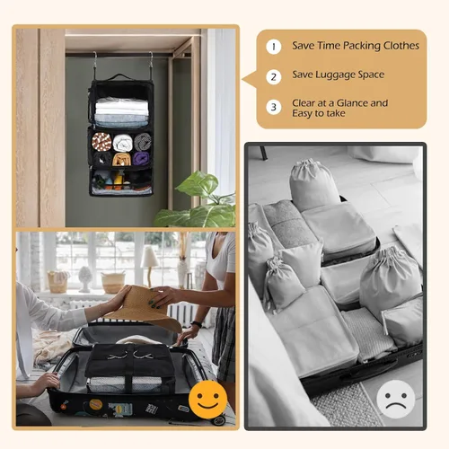 Vista 4 de Surblue Bolsa de Almacenamiento para Viaje con Estantes Colgantes, Cubo de Empaque de Compresión para Maleta Plegable con Capa Extensible de Gran