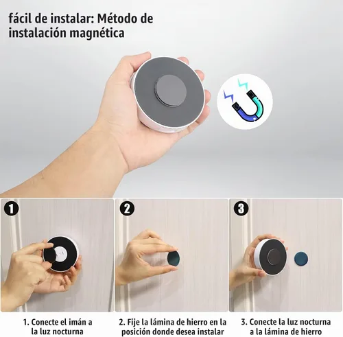 Vista 4 de 3 luces con sensor de movimiento, luz nocturna recargable (3000 K amarillo cálido) 8 LED, con cable USB y parche magnético, 3 modos, luz de pared