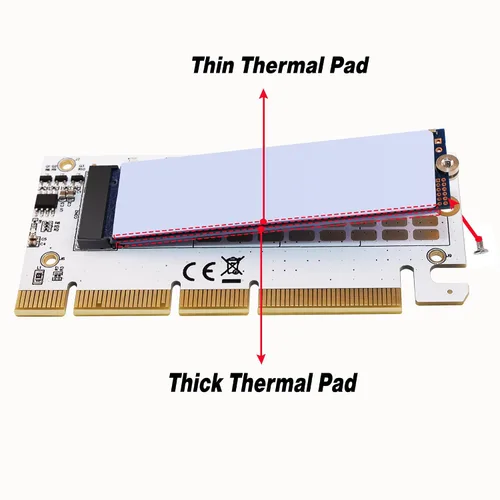 Vista 4 de NVME M.2 (M Key) SSD a PCIe X4/X8/X16 Tarjeta de expansión con luz RGB disipador de calor de aluminio SSD Apdapter