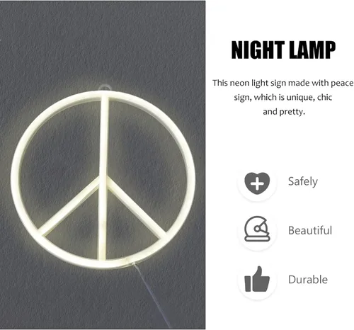 Vista 2 de Uonlytech Letreros de decoración LED señal de paz LED símbolo de paz neón modelado luz luminosa lámpara de pared boda