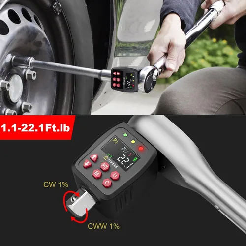Vista 3 de ANPUDS Adaptador de par digital de 1/2 pulgada, 1.1-22.1 pies-lb/1.5-30 Nm, convertidor de llave dinamométrica digital con ±1% de precisión, valor