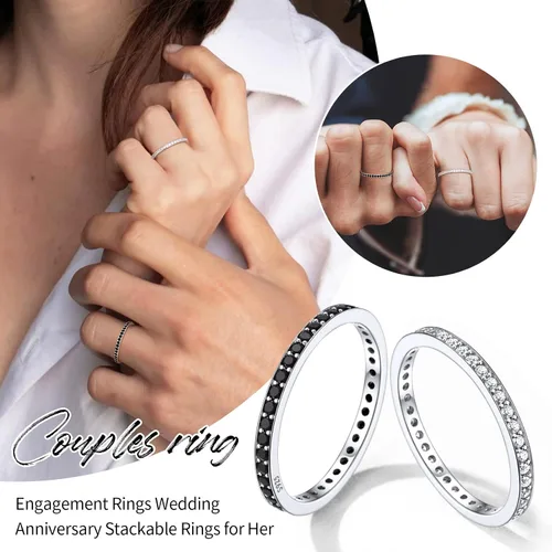 Vista 7 de ChicSilver Anillo apilable personalizado de plata de ley 925 con circonita cúbica de 0.079 pulgadas, anillo de compromiso de eternidad para mujer