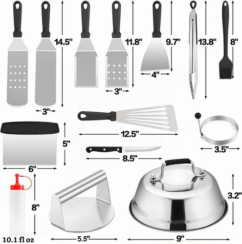Vista 2 de HaSteeL - Juego de 20 accesorios para parrilla, juego de espátulas de metal resistente, herramientas Teppanyaki de acero inoxidable para parte