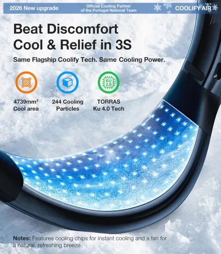 Vista 3 de TORRAS COOLiFY Air 2026 Ventilador de cuello mejorado de aire acondicionado, doble flujo de aire profesional, ventilador portátil ultraligero Negro