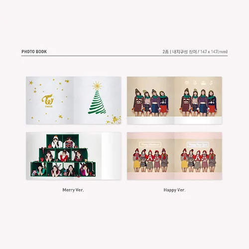 Vista 4 de Dos veces primer álbum de reempaquetado – Merry & Happy [Happy Ver. ] CD + libro de fotos + tarjeta de fotos + tarjeta postal + calcomanía/K-pop