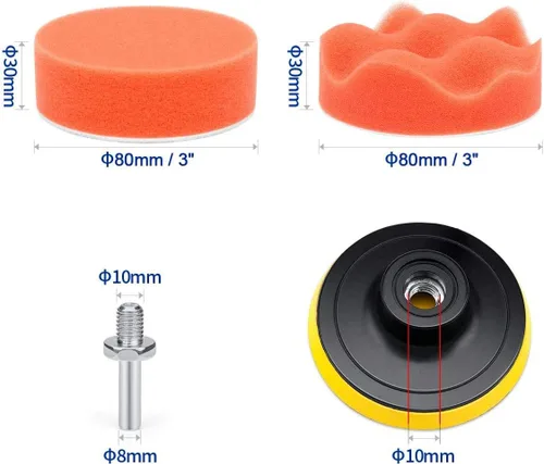 Vista 2 de Kit de almohadillas de pulido y pulido de 3 pulgadas, 11 almohadillas de pulido con adaptador de taladro, almohadilla pulidora de espuma para cera