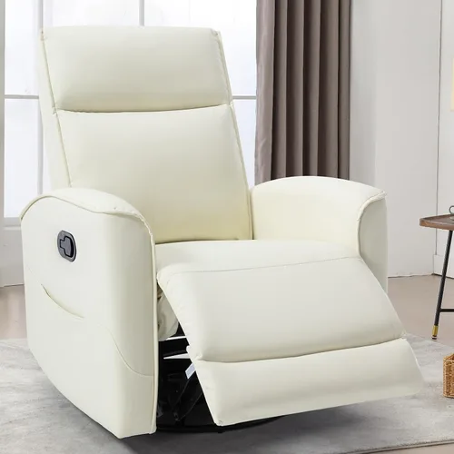 Vista 10 de CANMOV - Silla reclinable de piel sintética, silla reclinable giratoria de 360°, reclinable manual para espacios pequeños, sala de estar Marrón