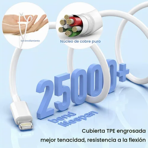 Vista 5 de Cargador de iPhone, [Certificado MFi de Apple] i Cargador de teléfono, paquete de 2 cables Lightning de 3 pies, cable de carga para teléfono