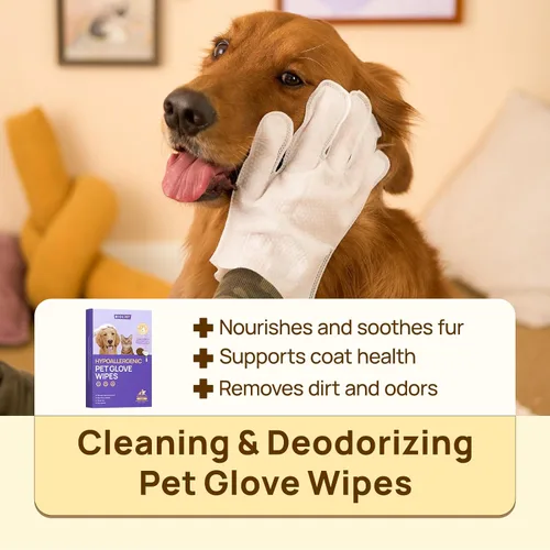 Vista 2 de HICC PET Toallitas desodorizantes de limpieza para perros y gatos, hipoalergénicas, hidratantes y nutritivas para guantes de aseo de mascotas